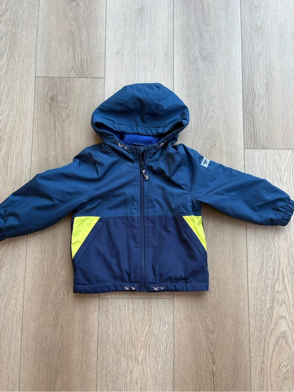 OshKosh B'gosh Navy and Neon Yellow Hooded Rain Jacket